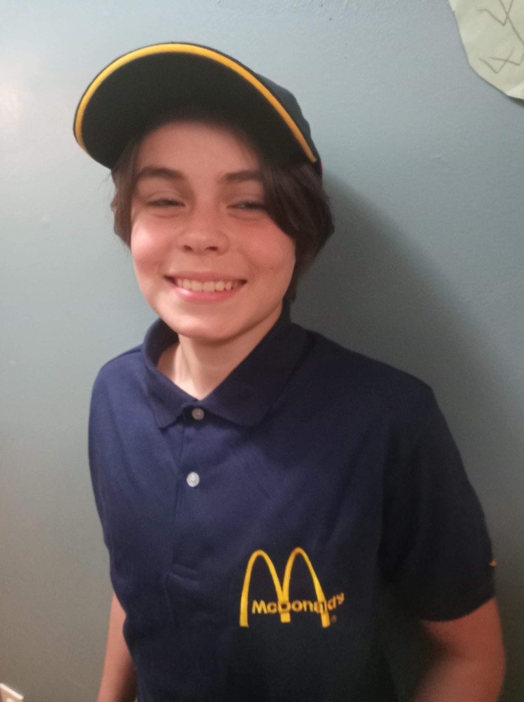 A student dressed as a McDonald's worker