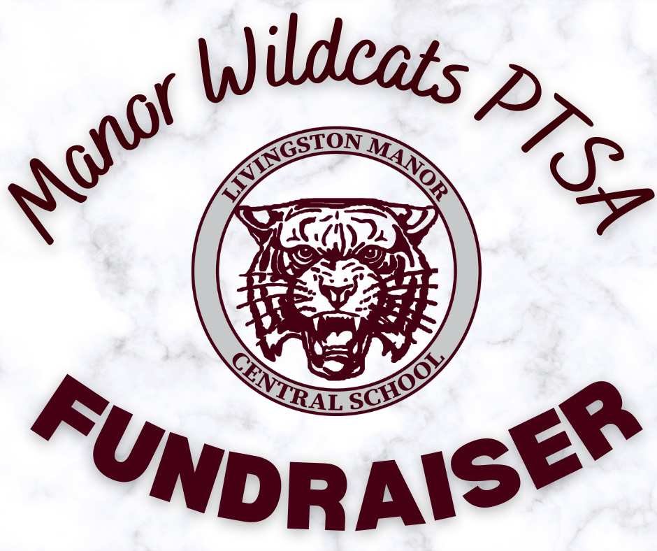 On a marble background reads Manor Wildcats PTSA fundraiser in marron letters with the LMCS logo in the middle