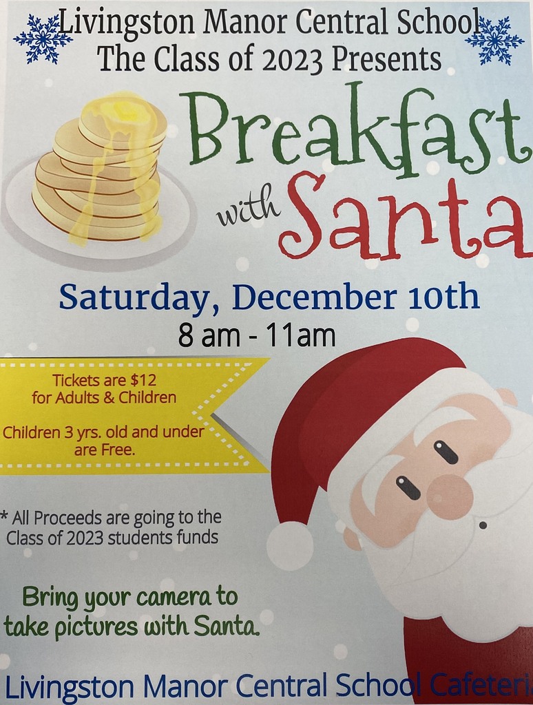 A flier with pancakes and santa and the information included in the post.