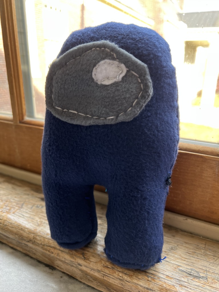 An "Among Us" character sewn by a student