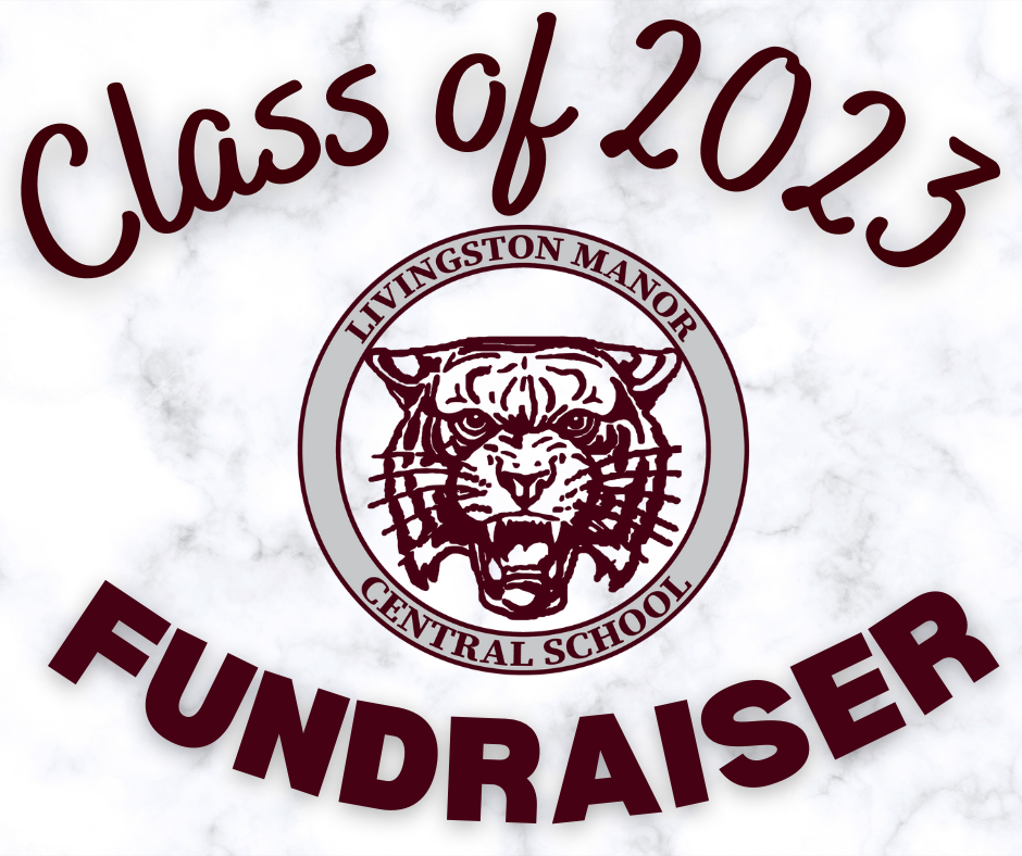 On a marble background reads Class of 2023 fundraiser in marron letters with the LMCS logo in the middle