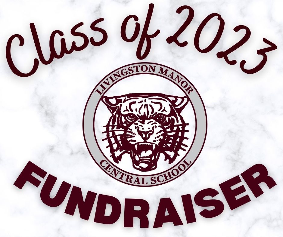 On a marble background reads LMCS Class of 2023 fundraiser in maroon letters with the LMCS logo in the middle